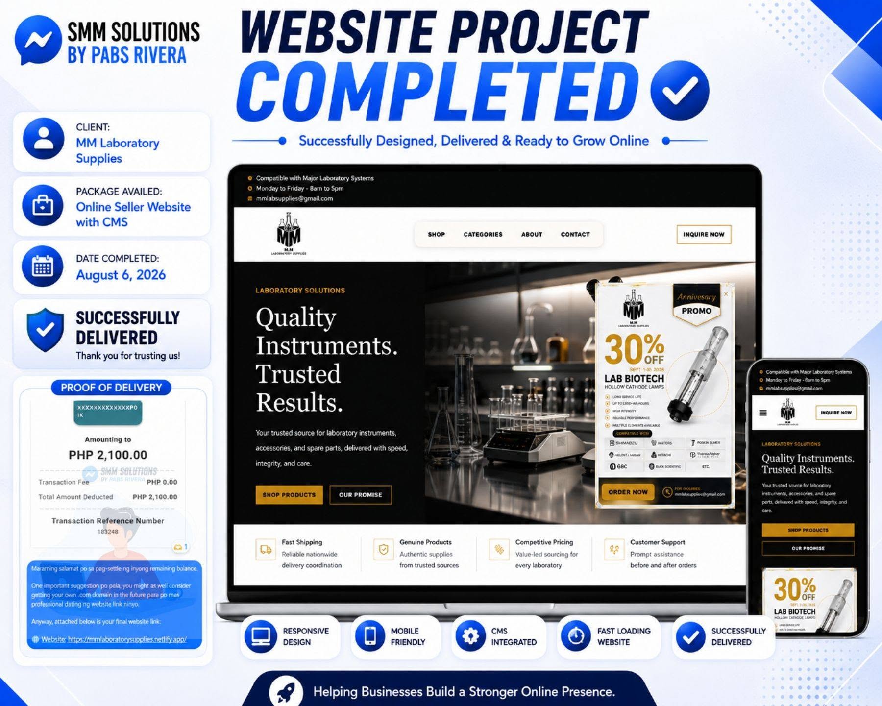MM Laboratory Supplies website project completed poster