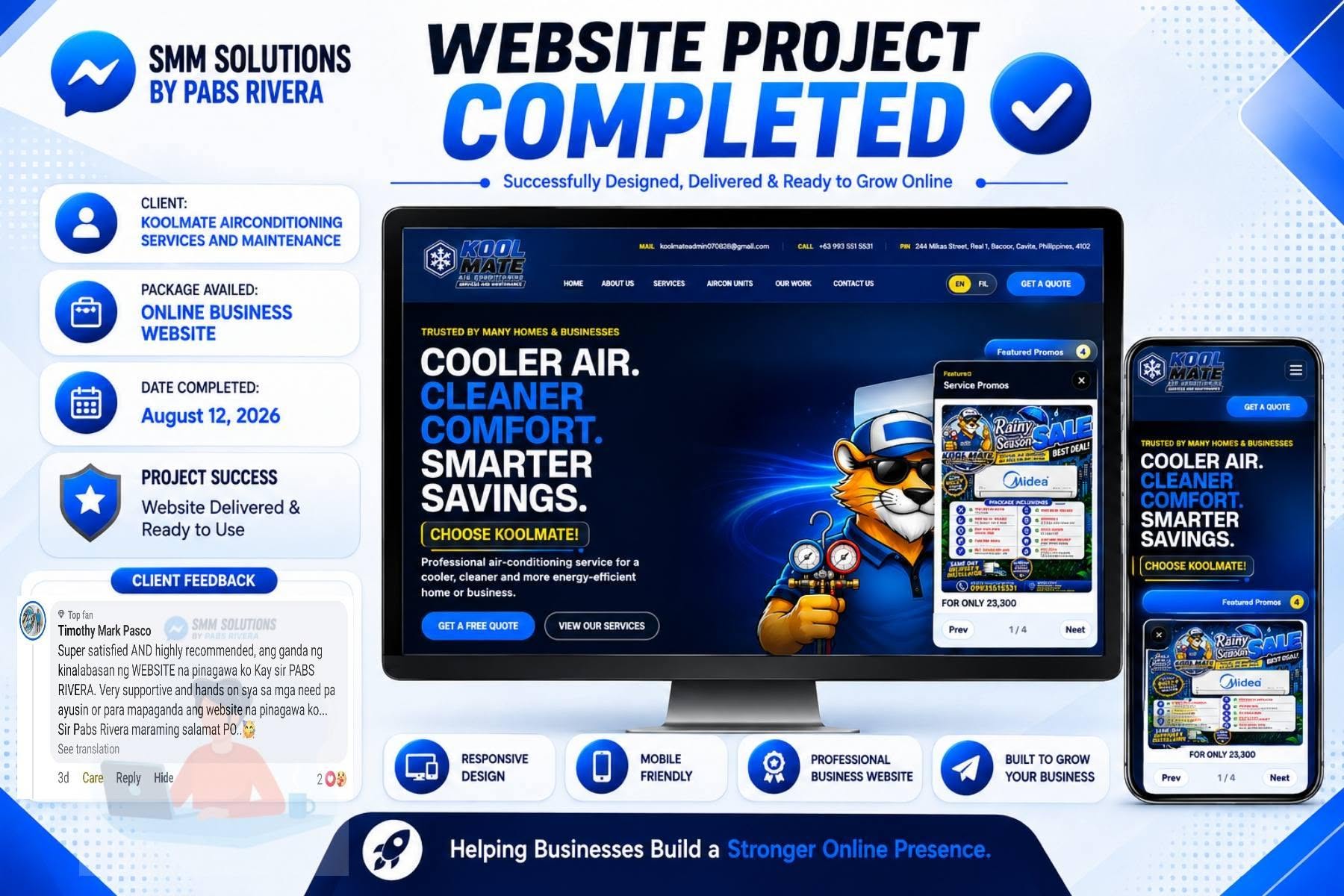 Koolmate Airconditioning website project completed poster
