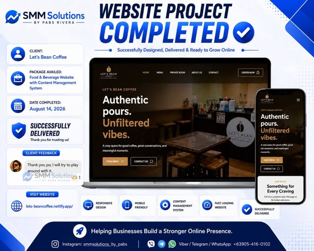 Let’s Bean Coffee website project completed poster