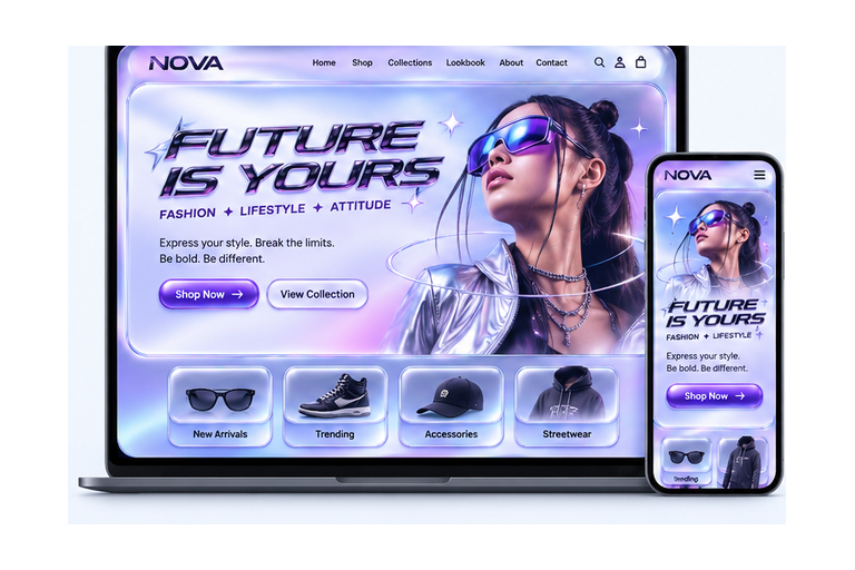 Y2K retro futuristic responsive website design example
